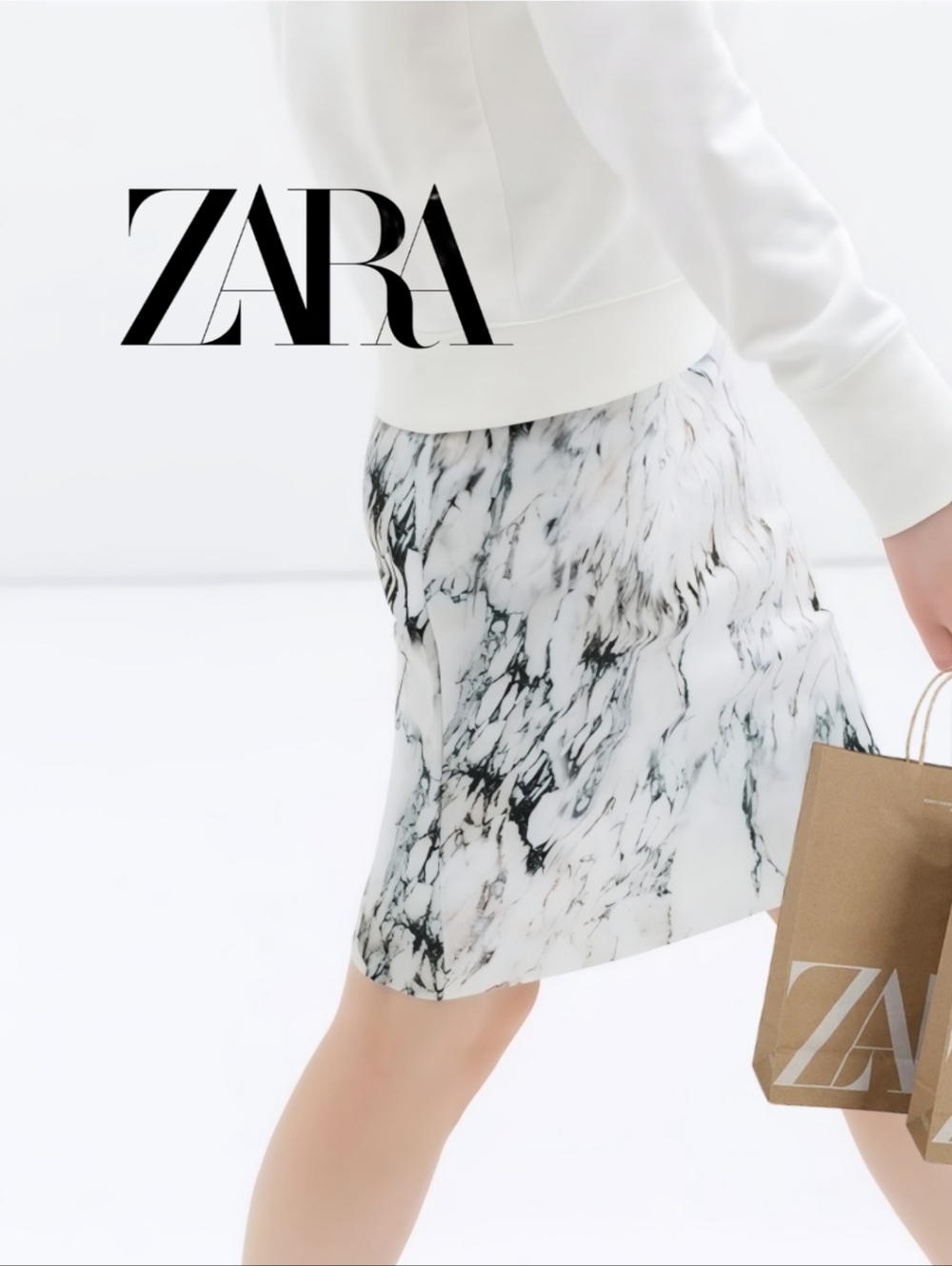 ZARA Marble Mini Pencil Skirt Size Medium